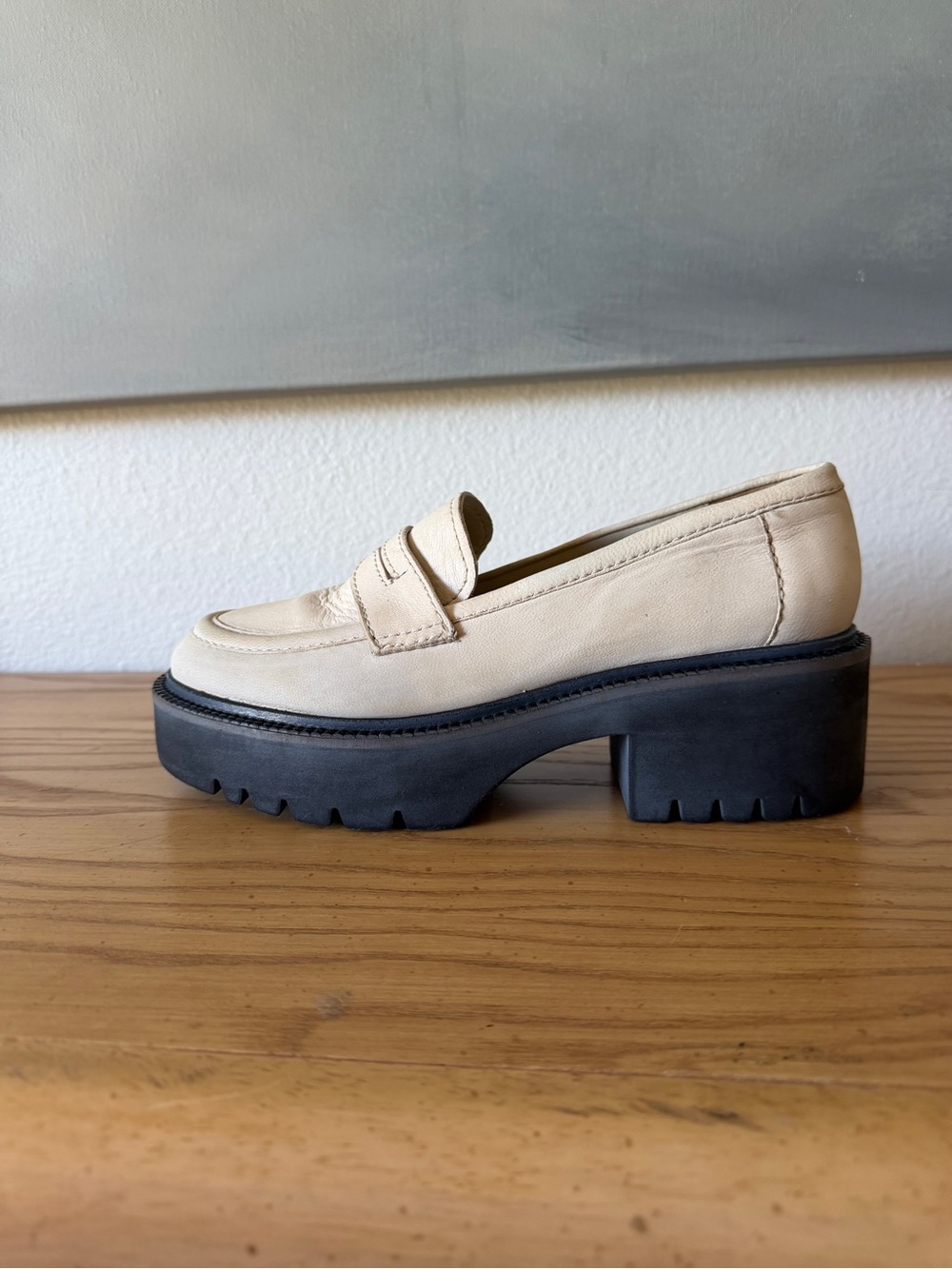 Free People Lyra Lug Sole Loafer Pearl Sand Cream Chunky Platform Shoe Size 8 - Picture 2 of 13